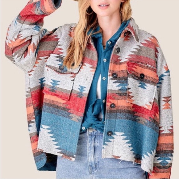 NEW! La Miel Women’s Southwestern Aztec Blanket Shacket Button Up Jacket - Picture 7 of 7